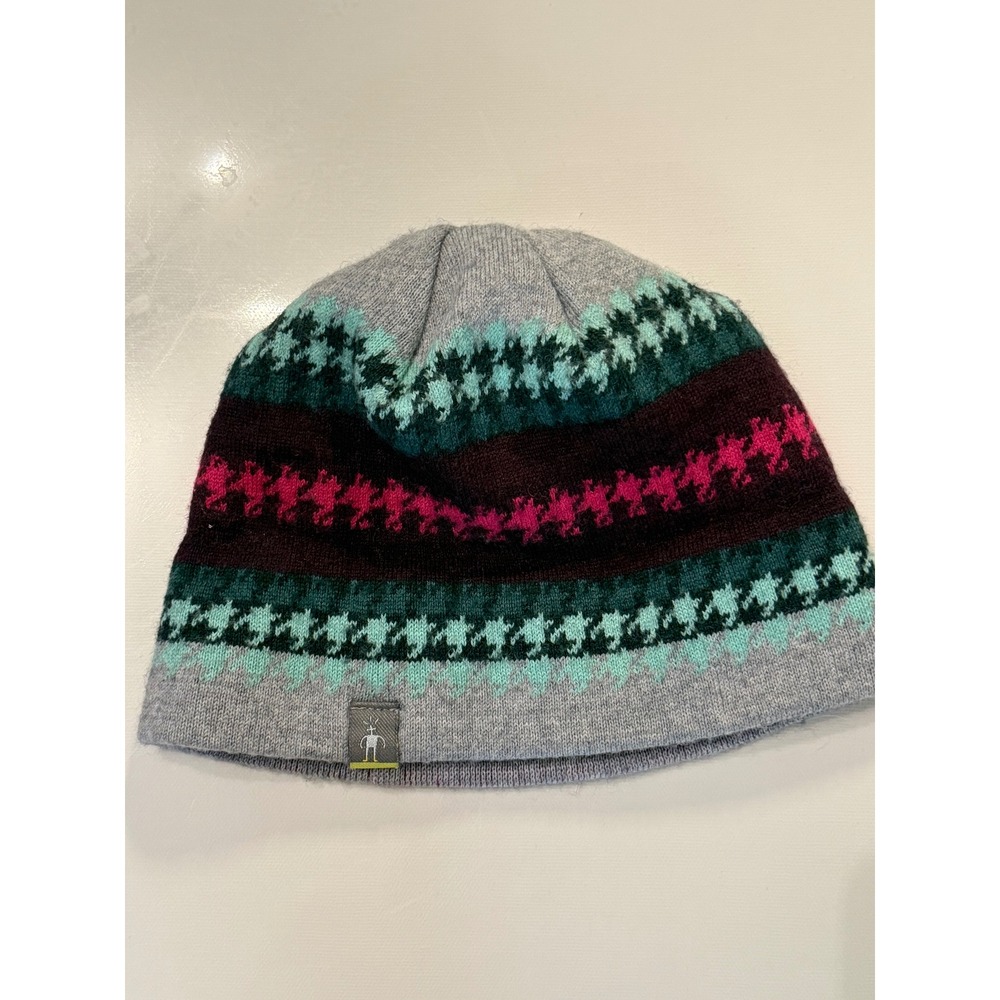 Smartwool Merino Wool Blend Beanie Multi-Color Houndstooth Knit Hat SC233 Grey